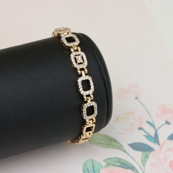 "Elegant Rose Gold Bracelet with Paved Square Links, 7.5 Inch, XPBL0896 - Picture 10 of 12